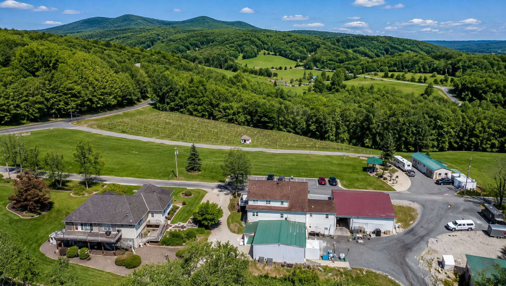 Aerial view of Starr Hill Vineyard & Winery property and vineyards