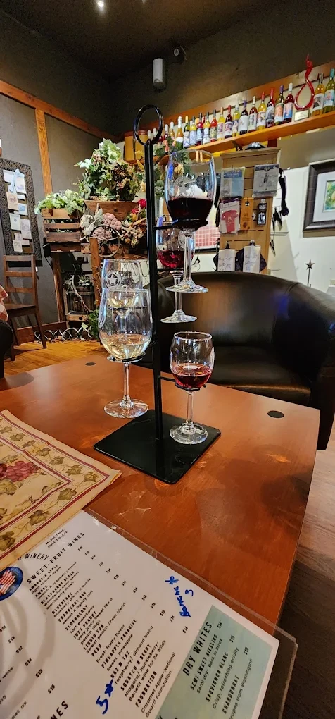 Wine tasting flight on the bar at Starr Hill Winery