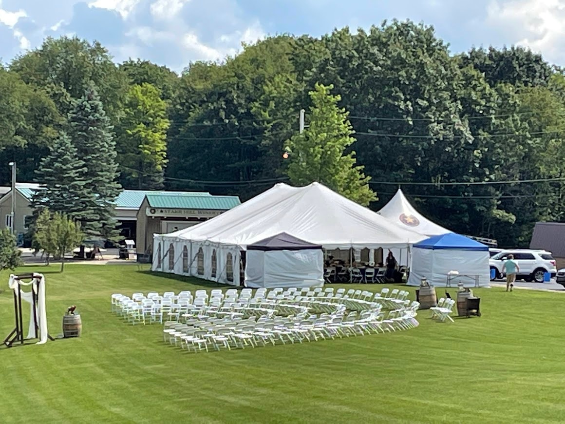 Aerial view of outdoor wedding ceremony setup at Starr Hill Vineyard & Winery